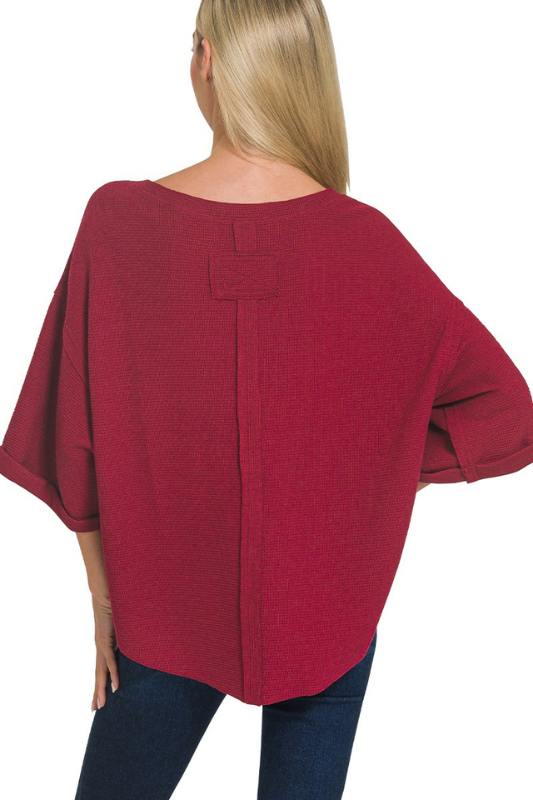 burgundy waffle knit flowy top