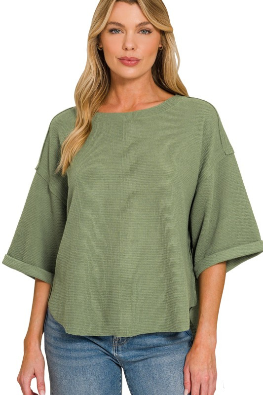 Waffle Knit Wide Sleeve Top