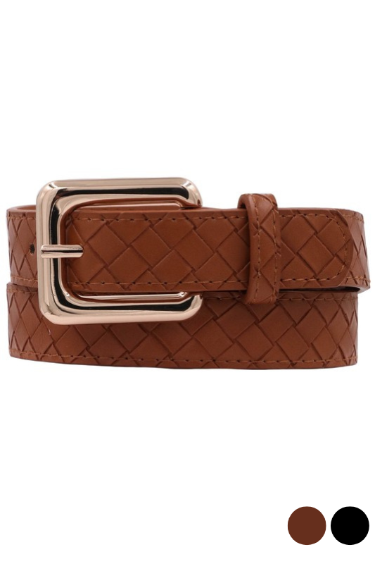 brown weave gold buckle belt