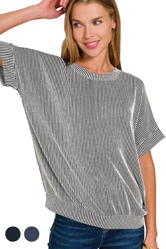 Short Sleeve Ribbed Loose Fit Top