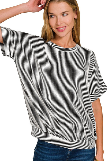 Short Sleeve Ribbed Loose Fit Top