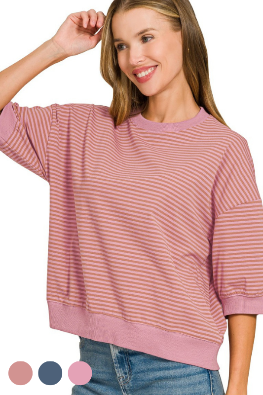 Striped Contrast Sleeve Top