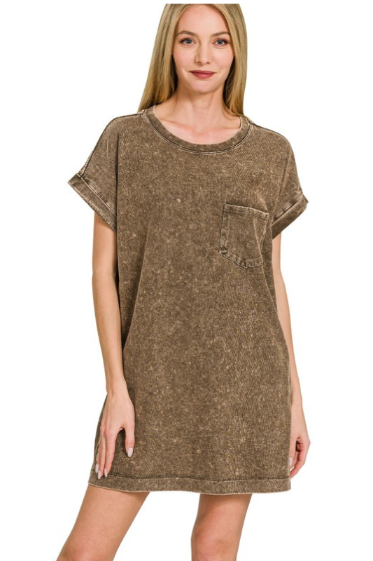 Brown Mineral Wash T-Shirt Dress