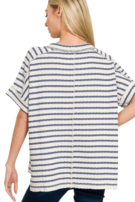 cream and blue striped relaxed fit top