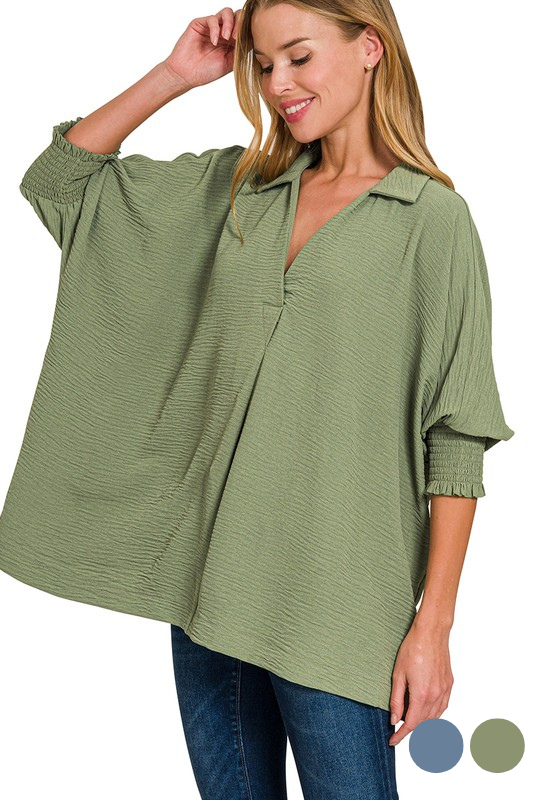 zenana green quarter length sleeve top