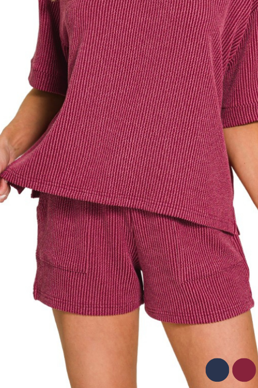 burgundy ribbed shorts