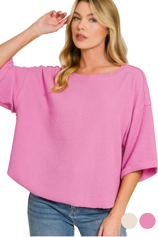 Waffle Knit Wide Sleeve Top