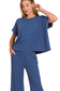 zenana dark blue short sleeve boxy lounge top