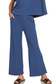 zenana dark blue pocket elastic waist lounge pants set