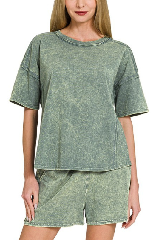 zenana jade green mineral wash two piece set