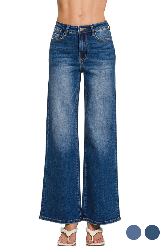 zenana wide leg dark wash jeans