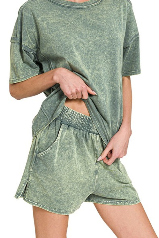 zenana green mineral wash short set