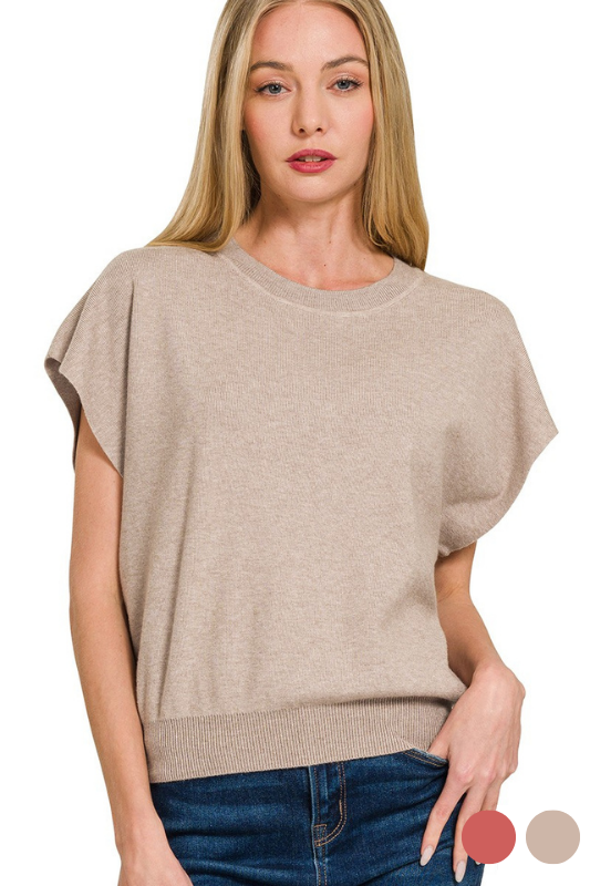 zenana heather mocha short sleeve knit top