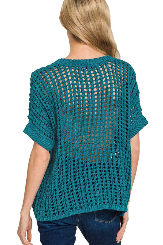 teal short sleeve knit top