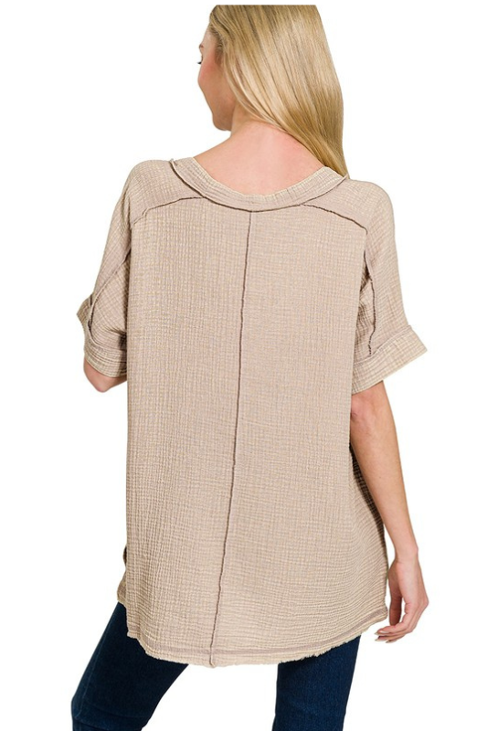 light brown short sleeve gauze top