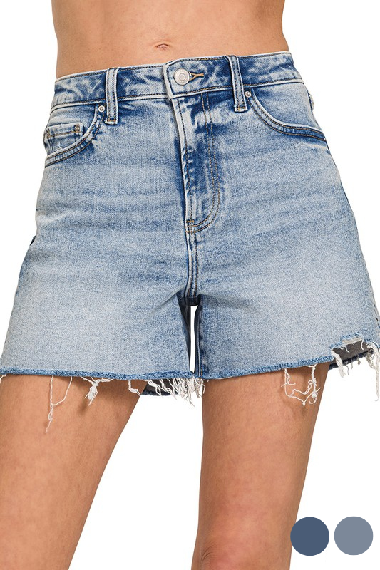 High Rise Cut Off Long Inseam Denim Mom Shorts