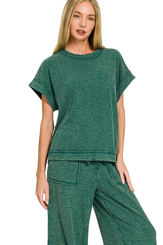 zenana green short sleeve top set