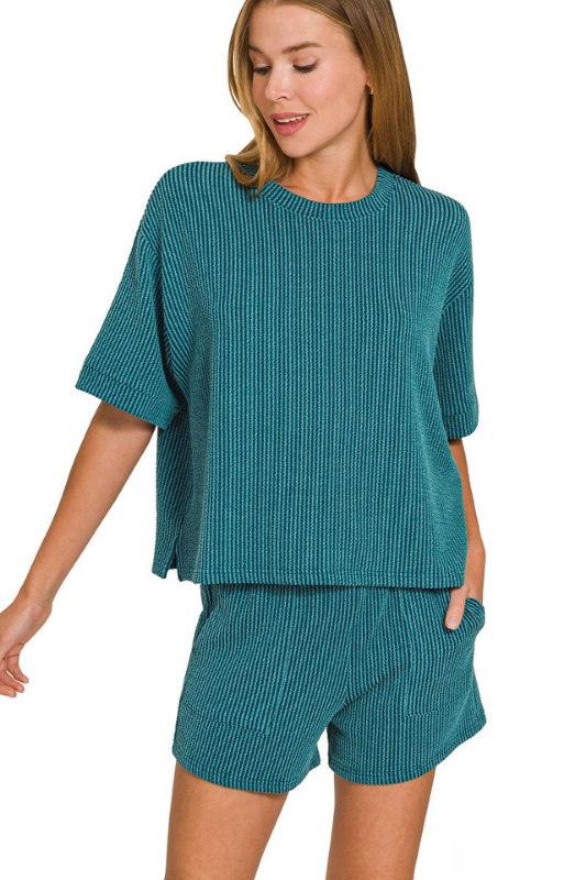 zenana teal short sleeve top