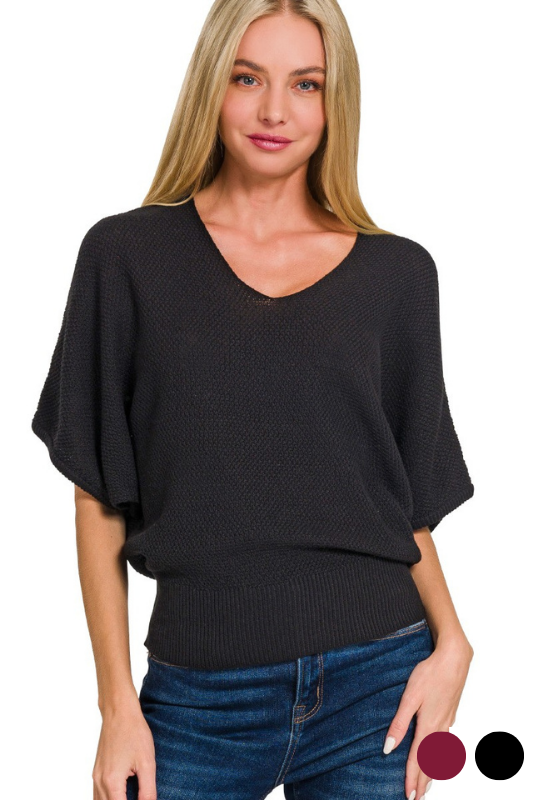 black knit dolman sleeve top