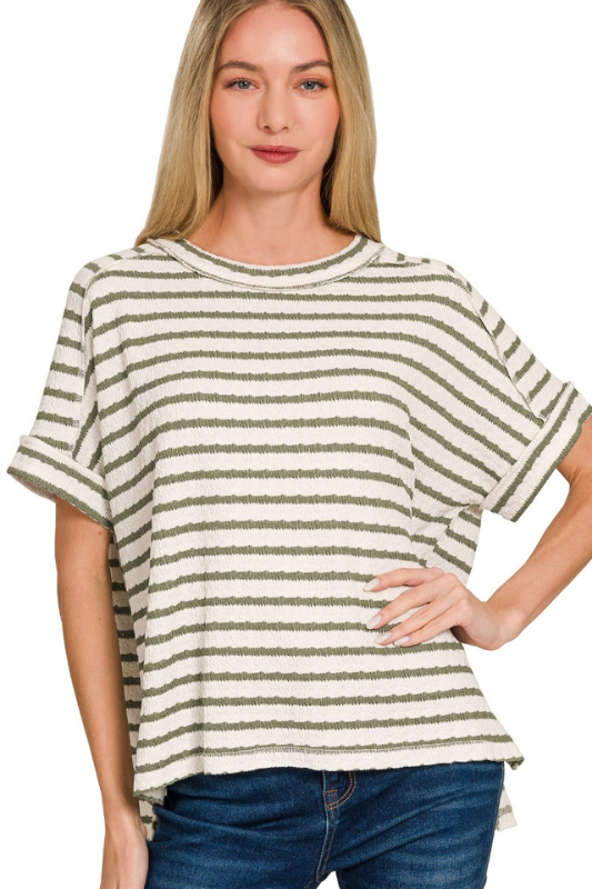 light green striped cuff top