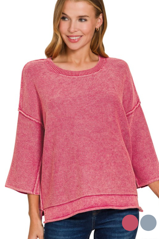 Mineral Wash Quarter Length Sleeve Top