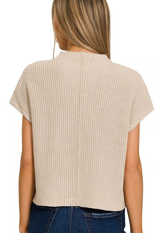 beige knit short sleeve top