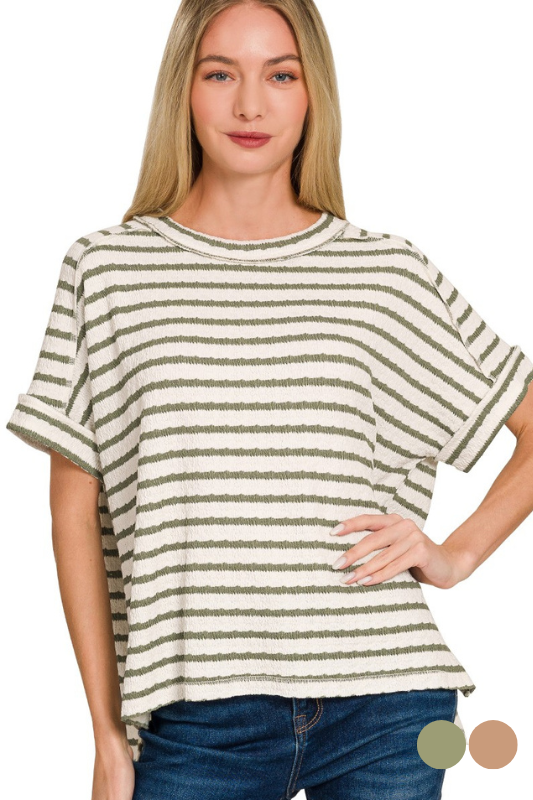 light green striped oversized top