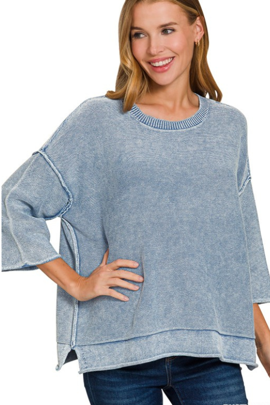 Mineral Wash Quarter Length Sleeve Top