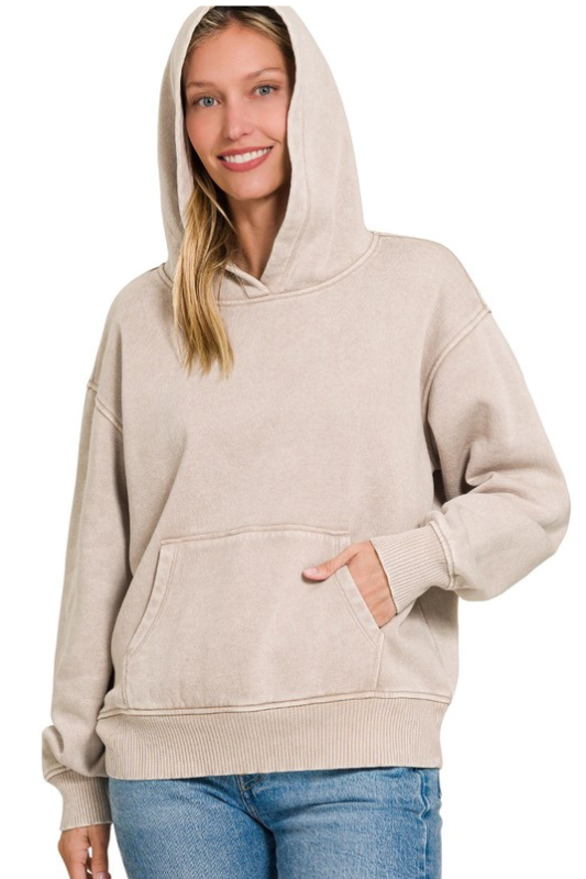 zenana ash mocha long sleeve soft pocket hoodie
