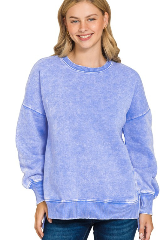 zenana cornflower blue hi low sweatshirt