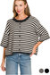 zenana black striped short sleeve button top