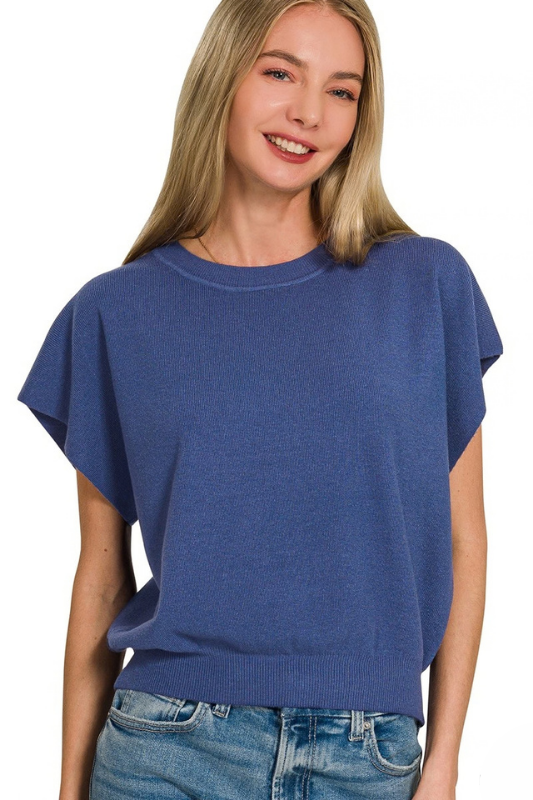 zenana blue short sleeve band top