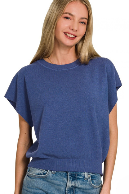 zenana blue short sleeve band top