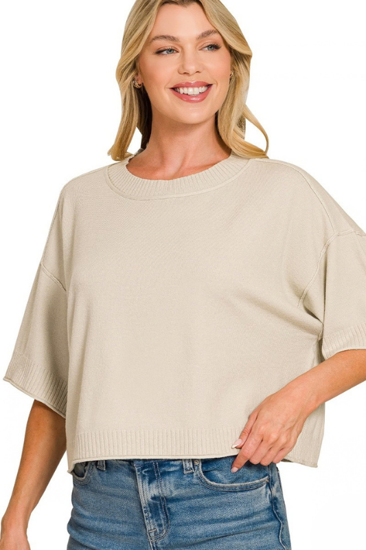 bone short sleeve knit top