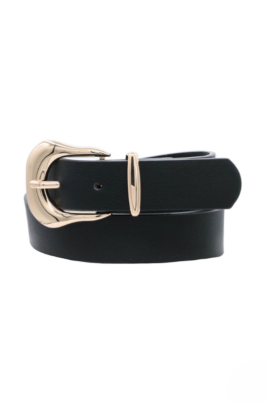black faux leather buckle belt