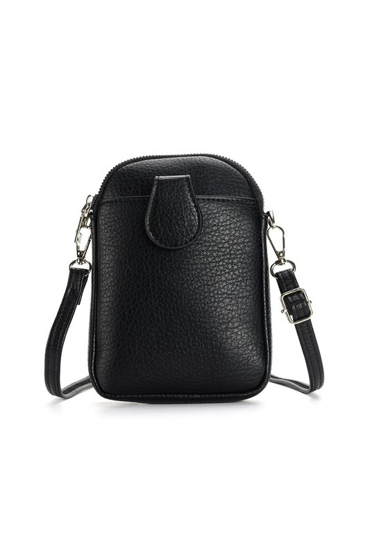 black faux leather crossbody purse