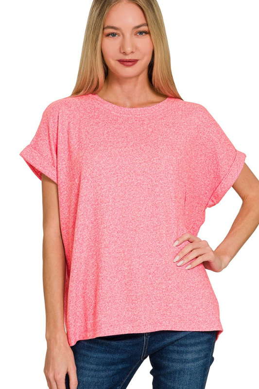 zenana pink fuchsia short sleeve soft top