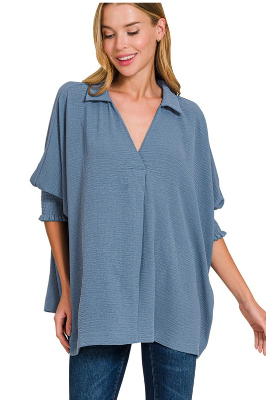 zenana quarter length elastic cuff top