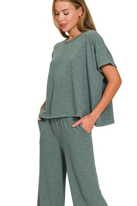 zenana jade green pants and top set