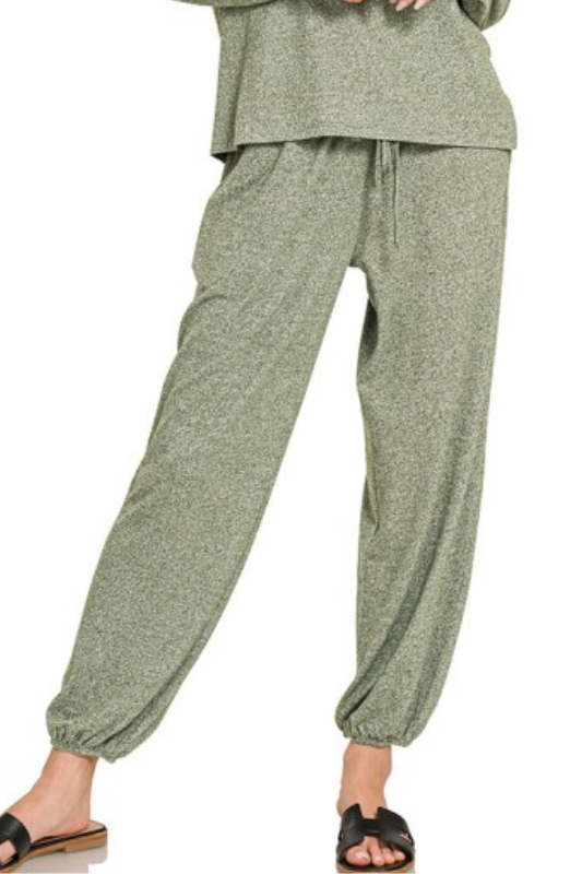 zenana green brushed knit pants set