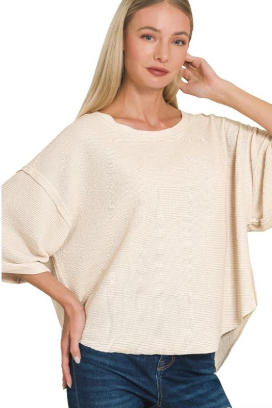 zenana beige wide short sleeve top
