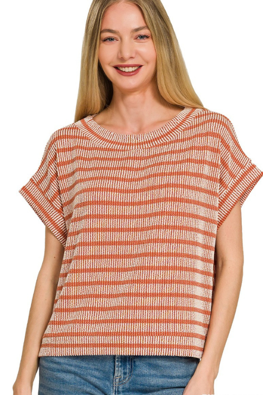 Striped Cuff Sleeve Top
