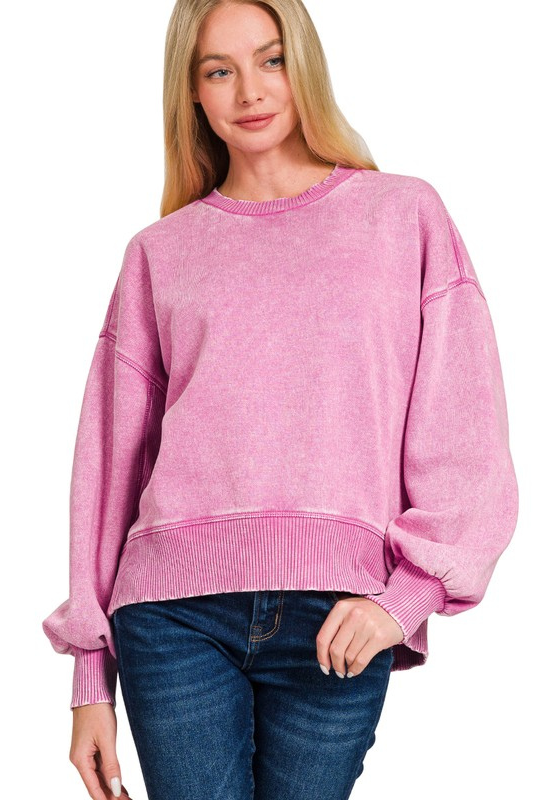 zenana pink long sleeve pullover top