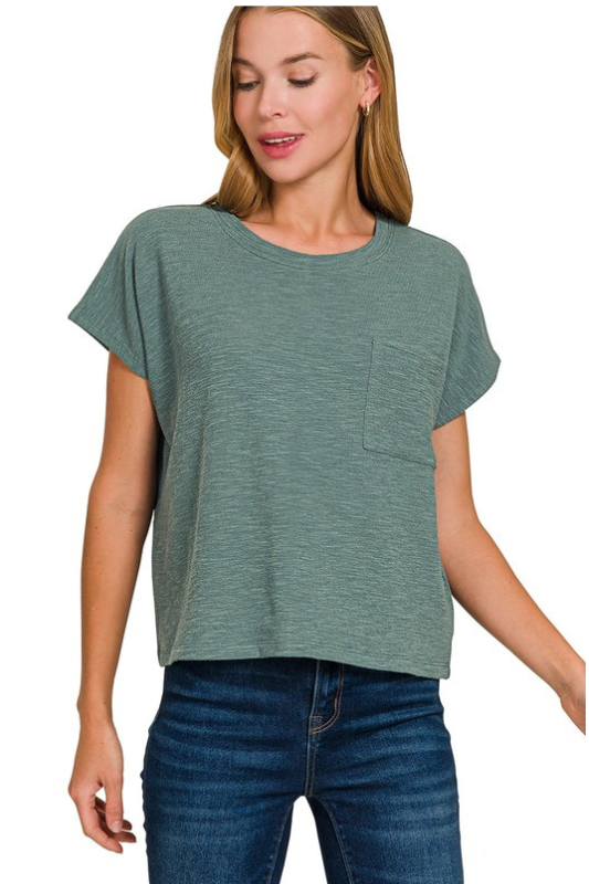 zenana teal pocket t shirt