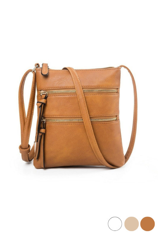 camel zipper crossbody bag