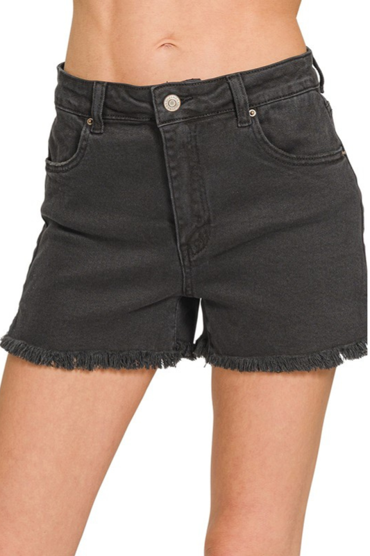 black denim long inseam shorts