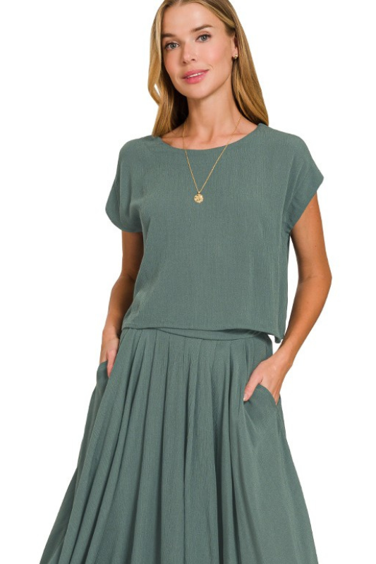 zenana jade green short sleeve top set