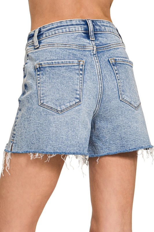 High Rise Cut Off Long Inseam Denim Mom Shorts