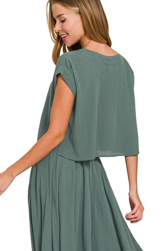 jade green boxy short sleeve top