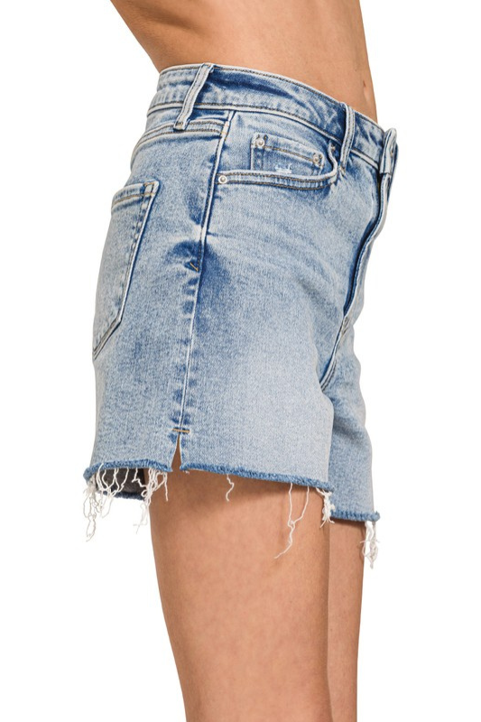 High Rise Cut Off Long Inseam Denim Mom Shorts